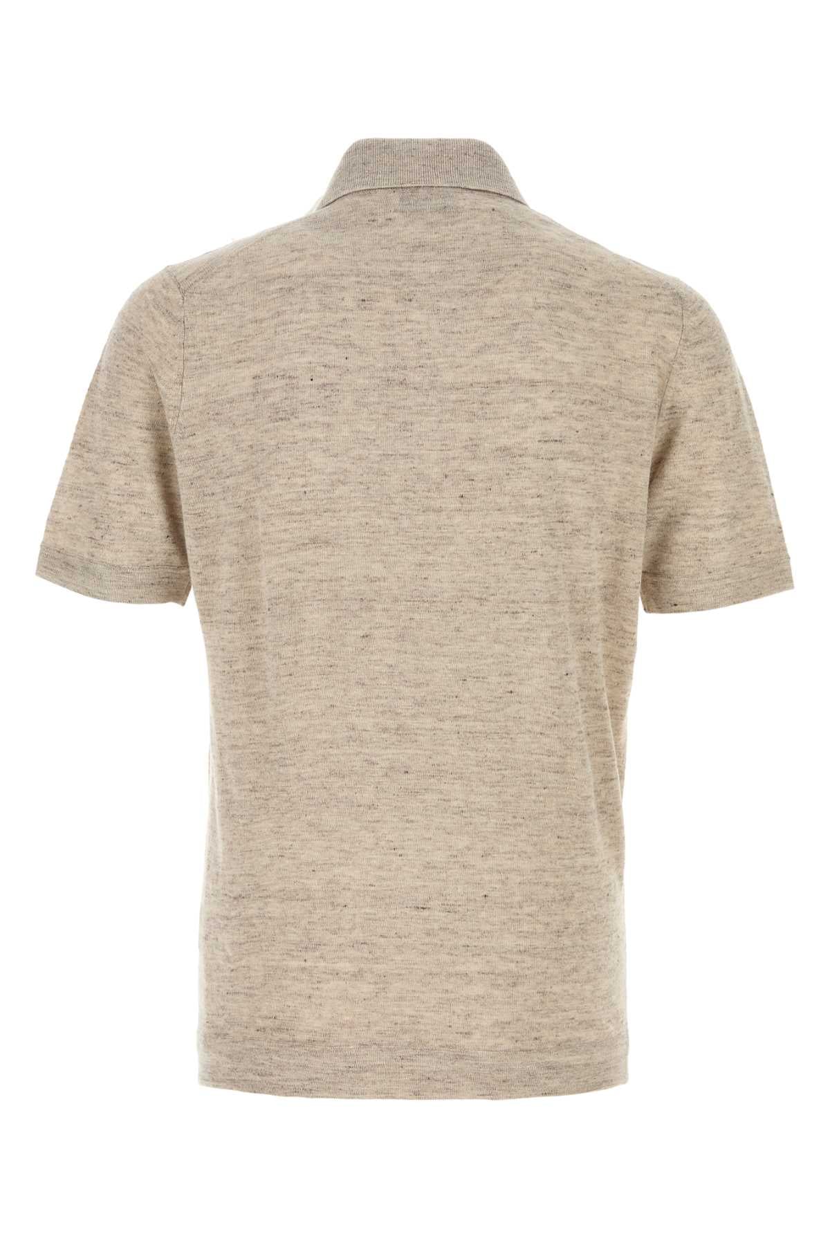 Brunello Cucinelli Men Melange Beige Linen Blend Polo Shirt BRUNELLO CUCINELLI