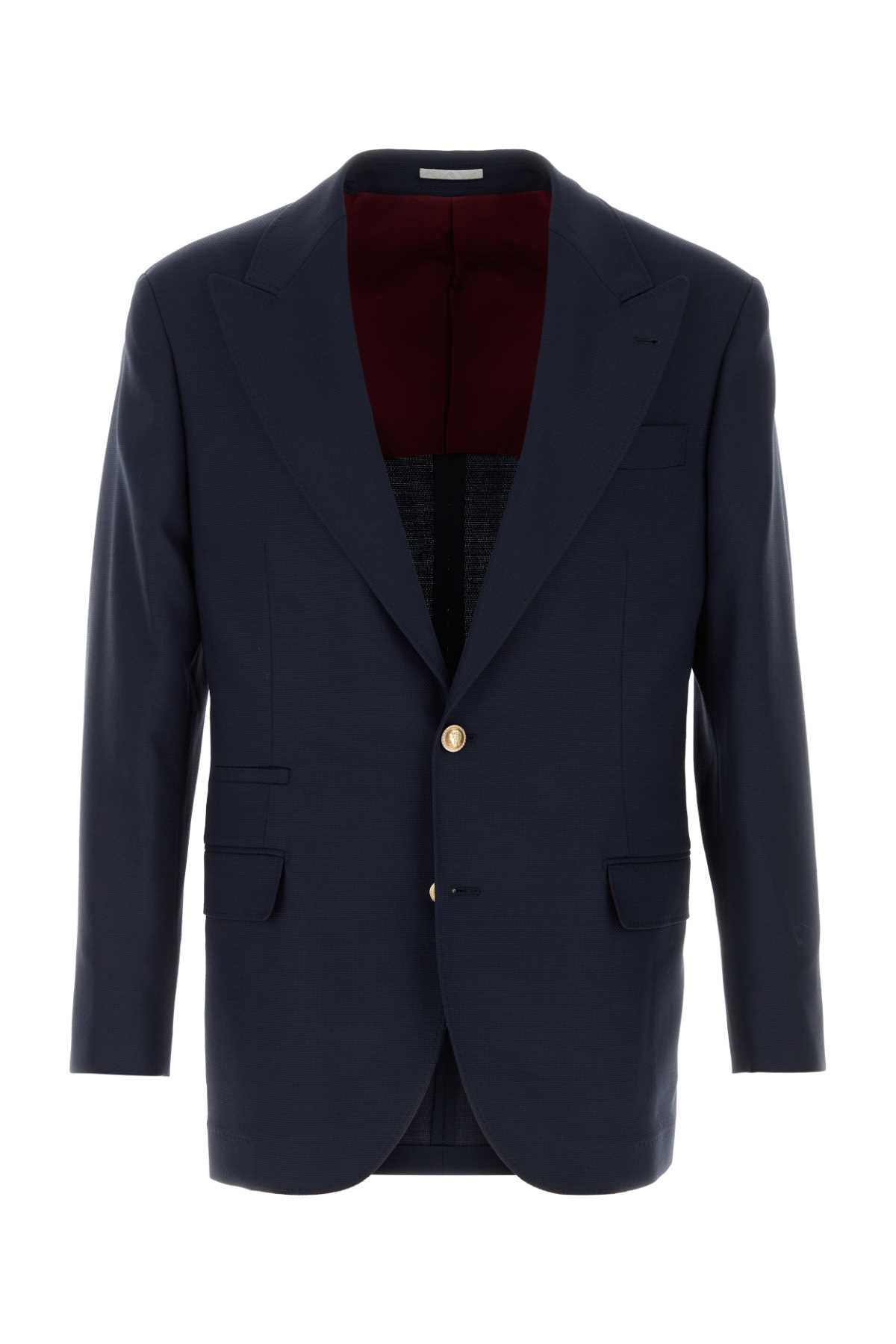 Brunello Cucinelli Men Navy Blue Wool Blazer BRUNELLO CUCINELLI