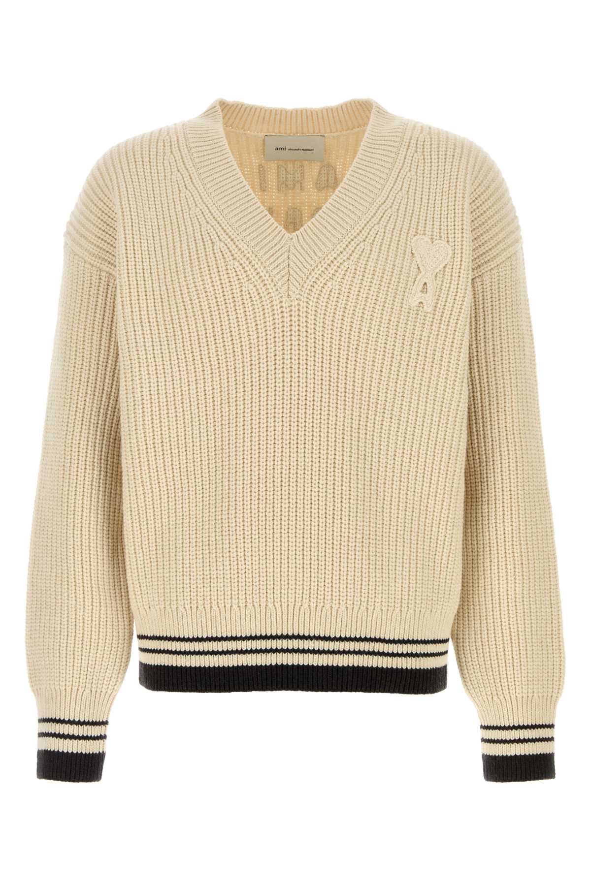 Ami Men Ivory Wool Blend Sweater AMI PARIS