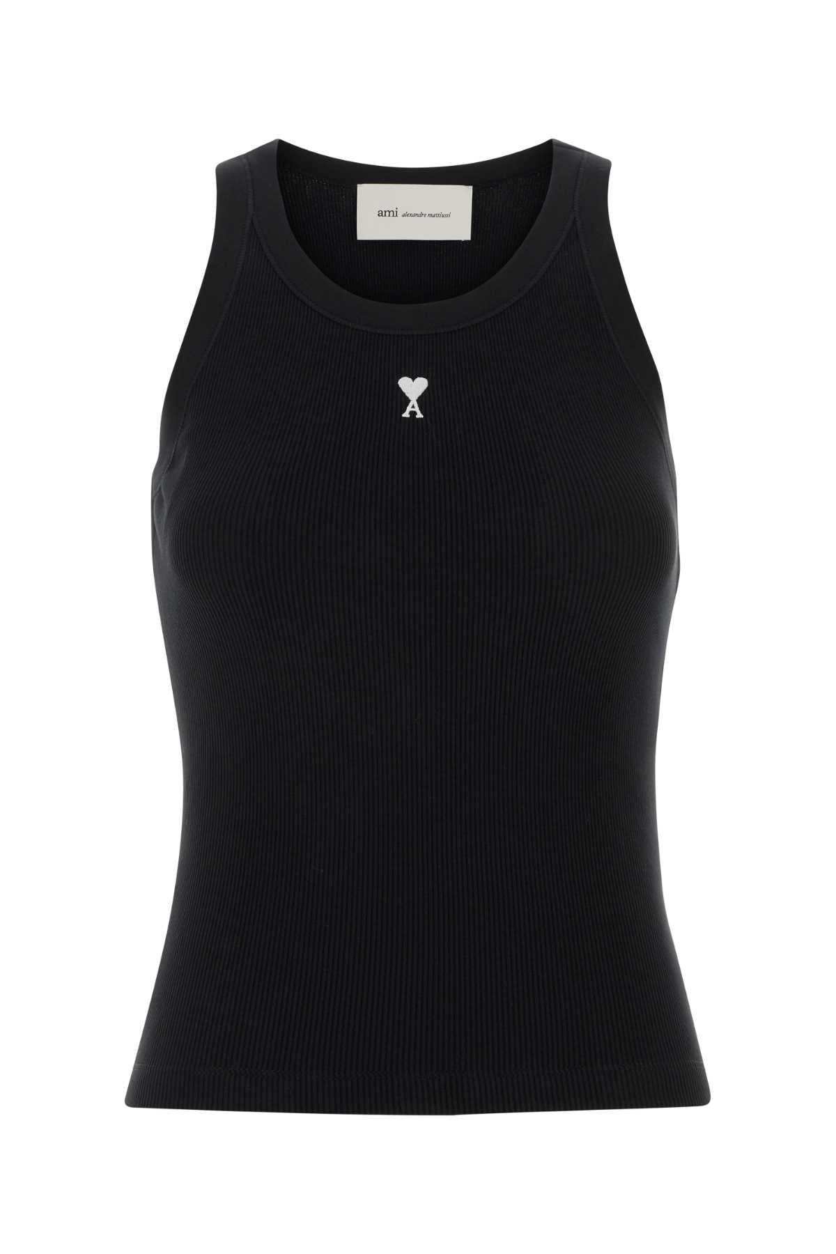 Ami Women Black Stretch Cotton Tank Top AMI PARIS