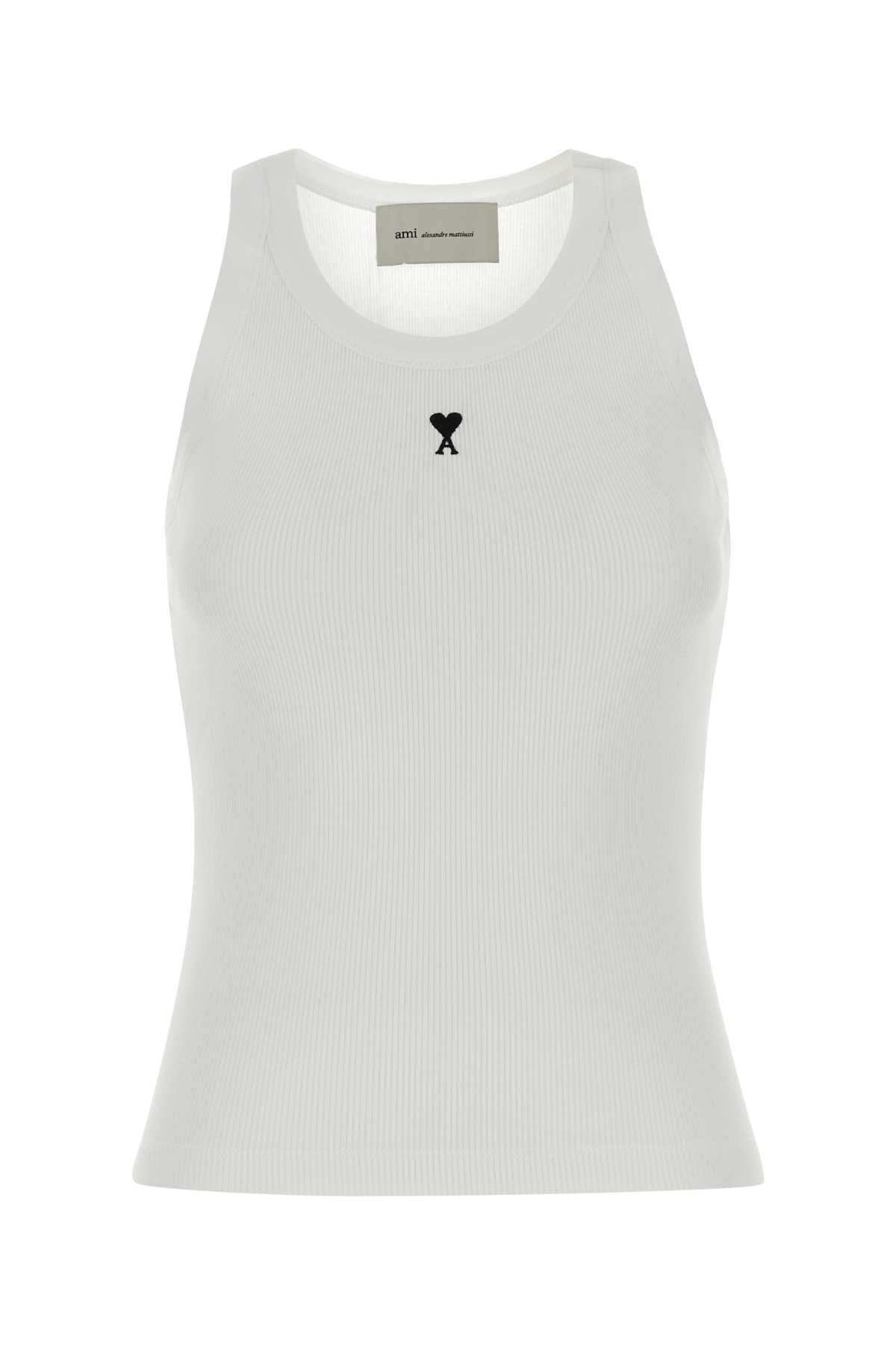 Ami Women White Stretch Cotton Tank Top AMI PARIS