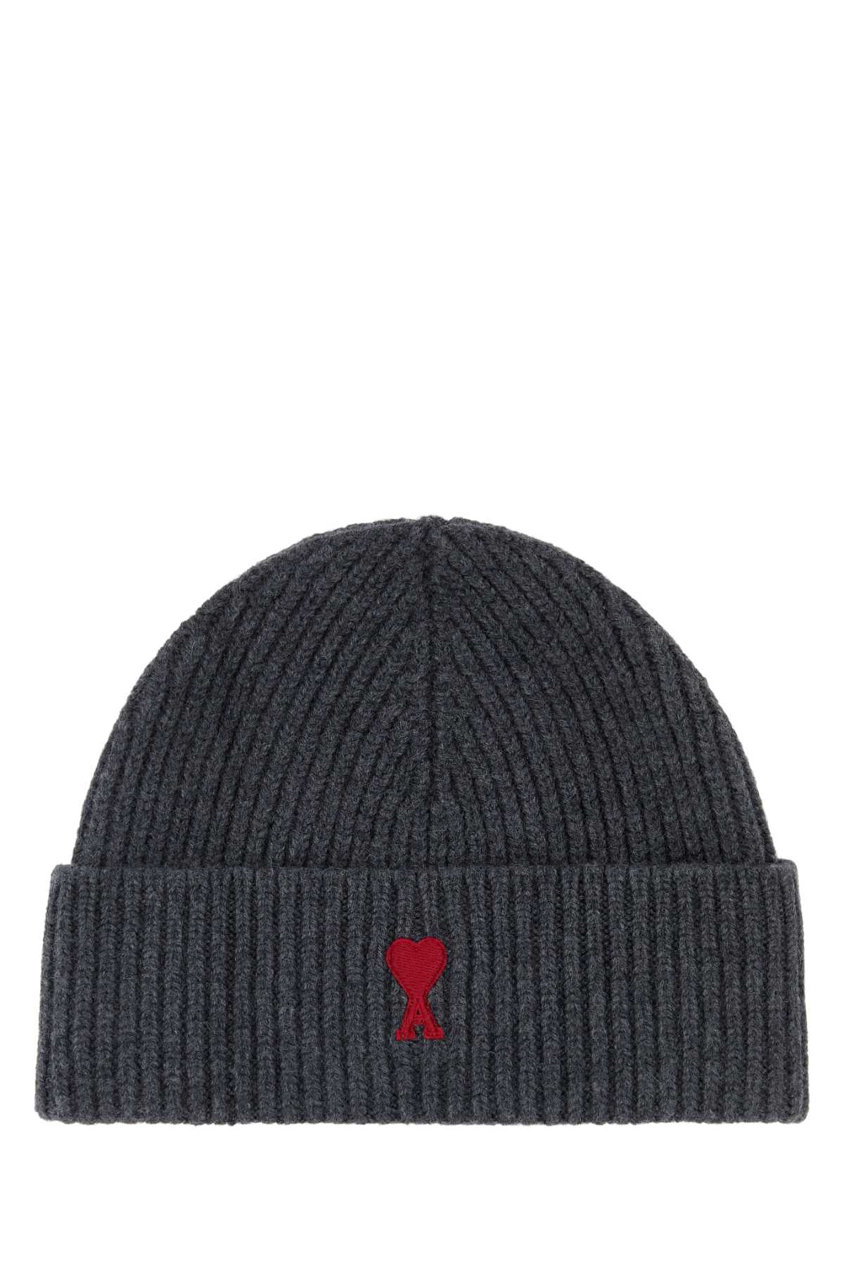 Ami Men Graphite Wool Beanie Hat AMI PARIS