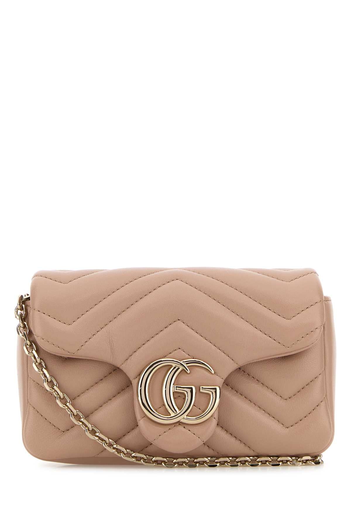 Gucci Women Powder Pink Leather Mini Gg Marmont Shoulder Bag GUCCI