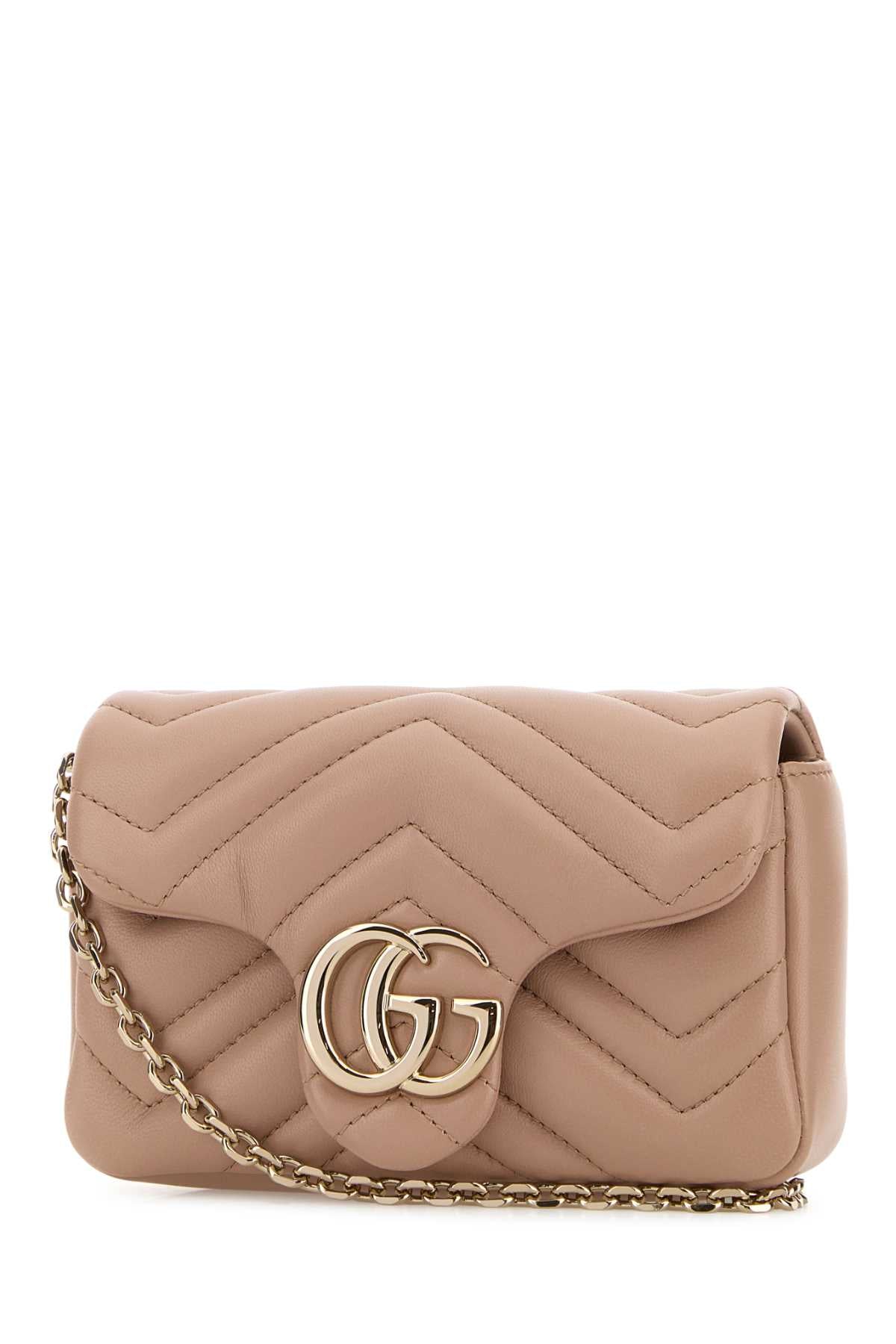 Gucci Women Powder Pink Leather Mini Gg Marmont Shoulder Bag GUCCI
