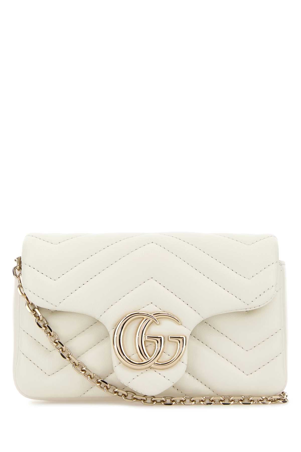 Gucci Women White Leather Mini Gg Marmont Shoulder Bag GUCCI