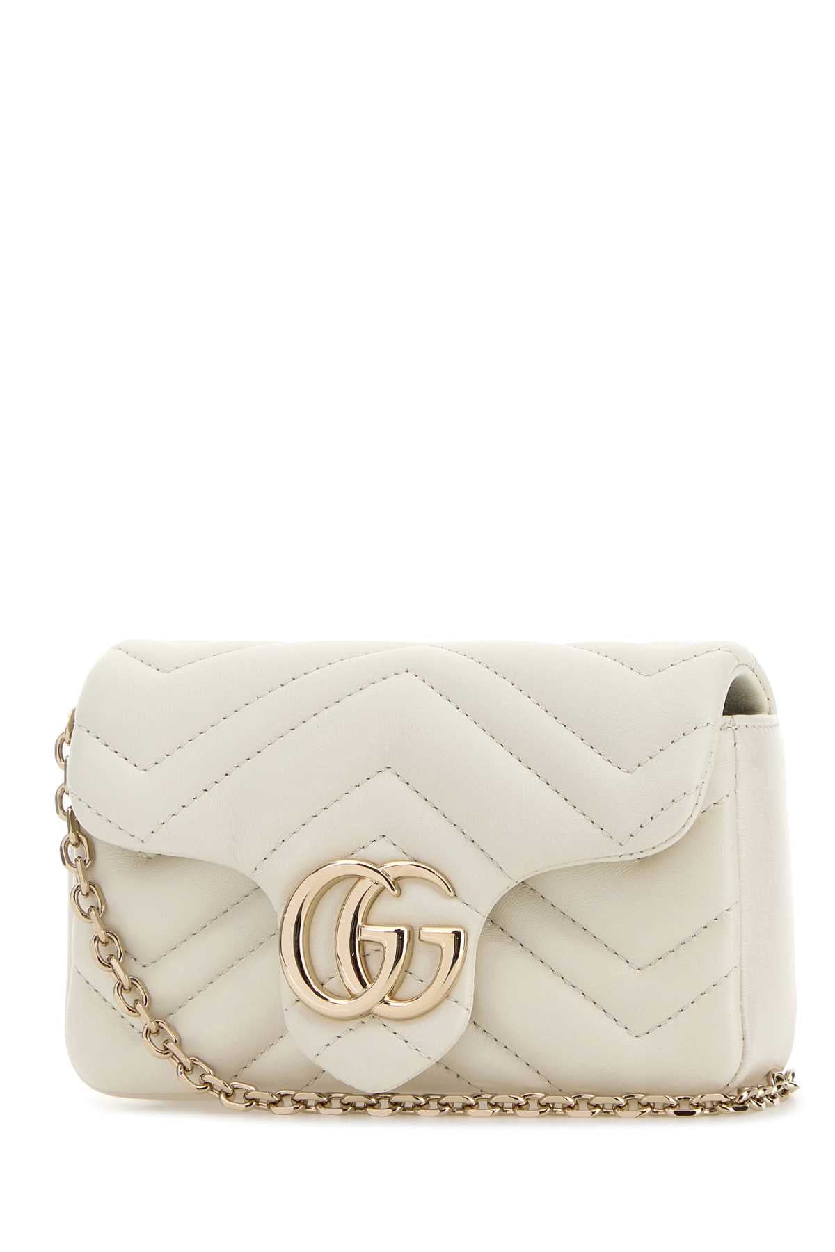 Gucci Women White Leather Mini Gg Marmont Shoulder Bag GUCCI