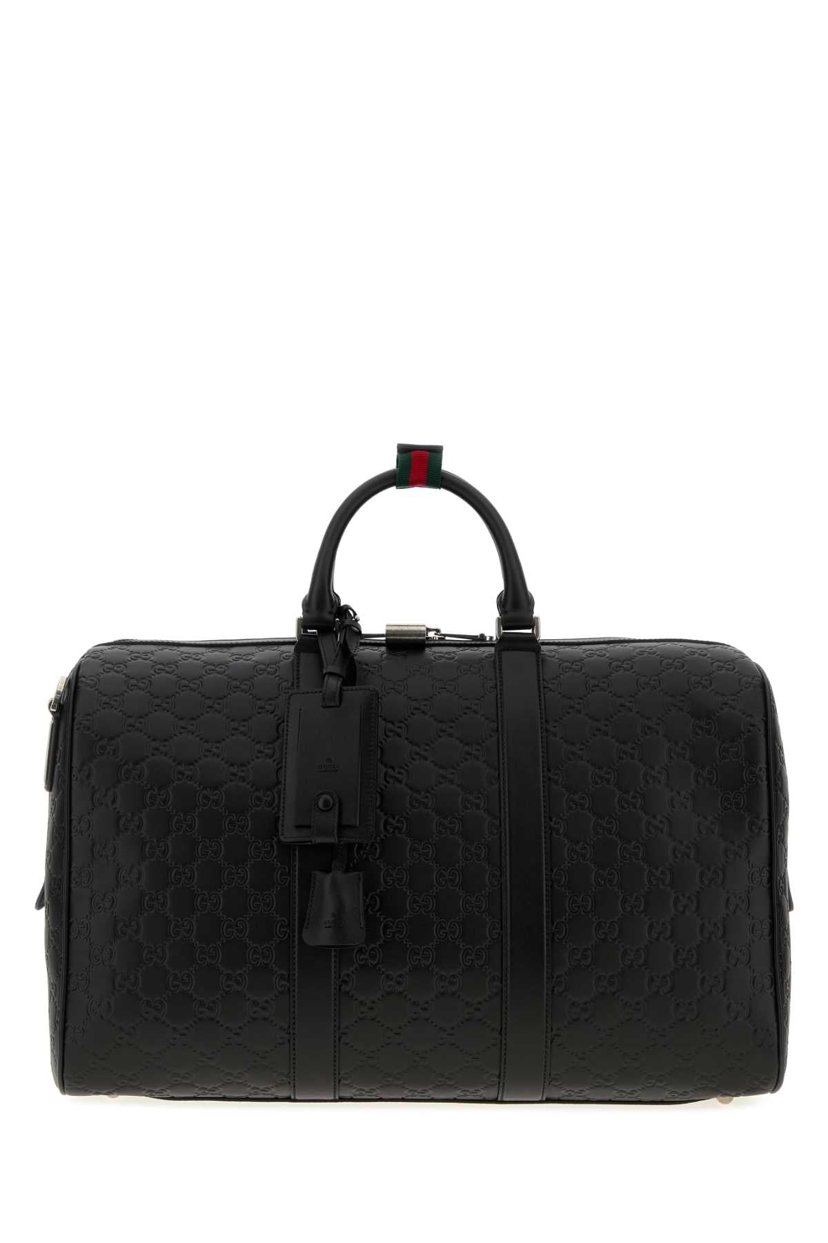 Gucci Men Black Leather Emblem Travel Bag GUCCI