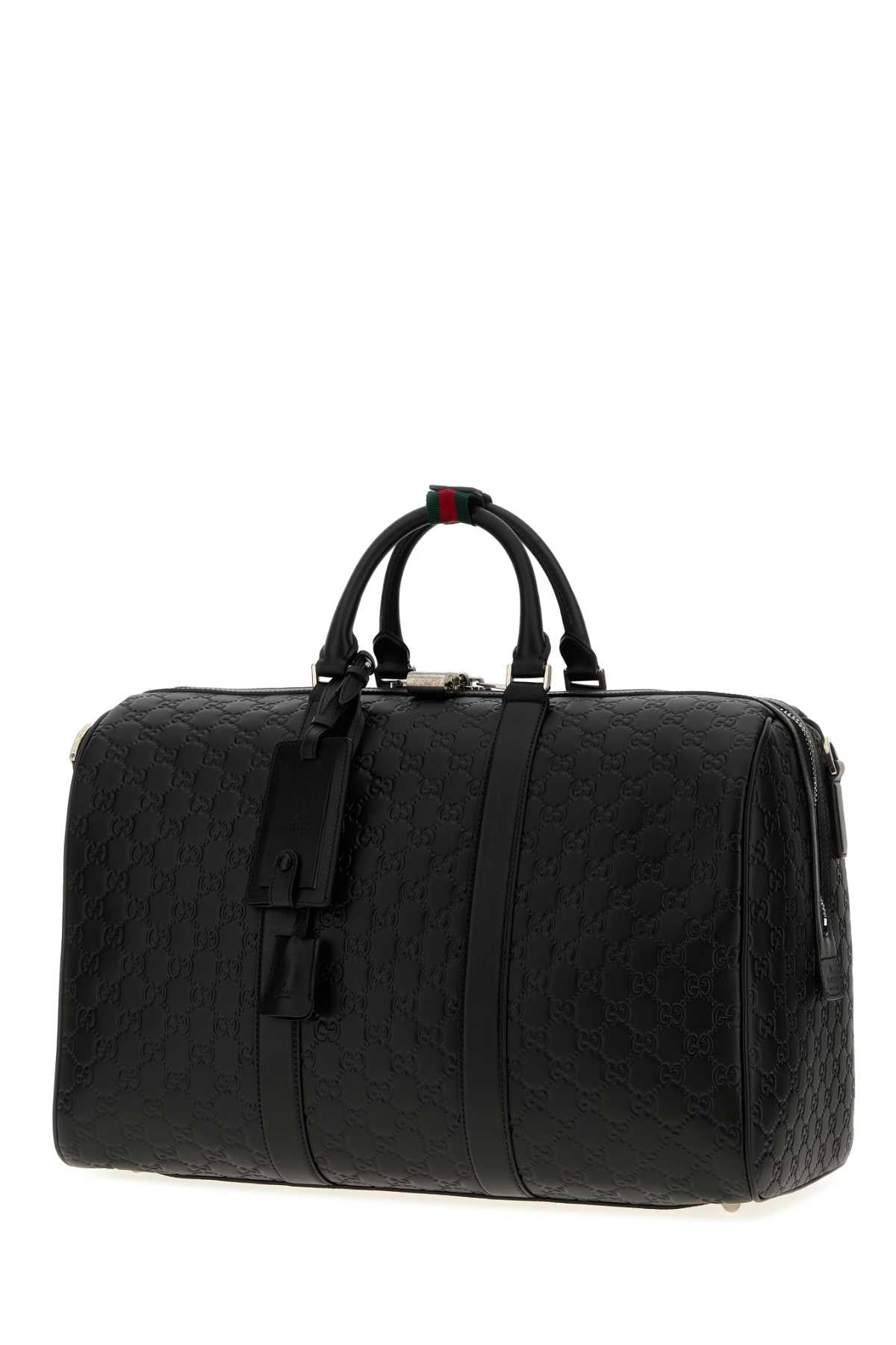 Gucci Men Black Leather Emblem Travel Bag GUCCI