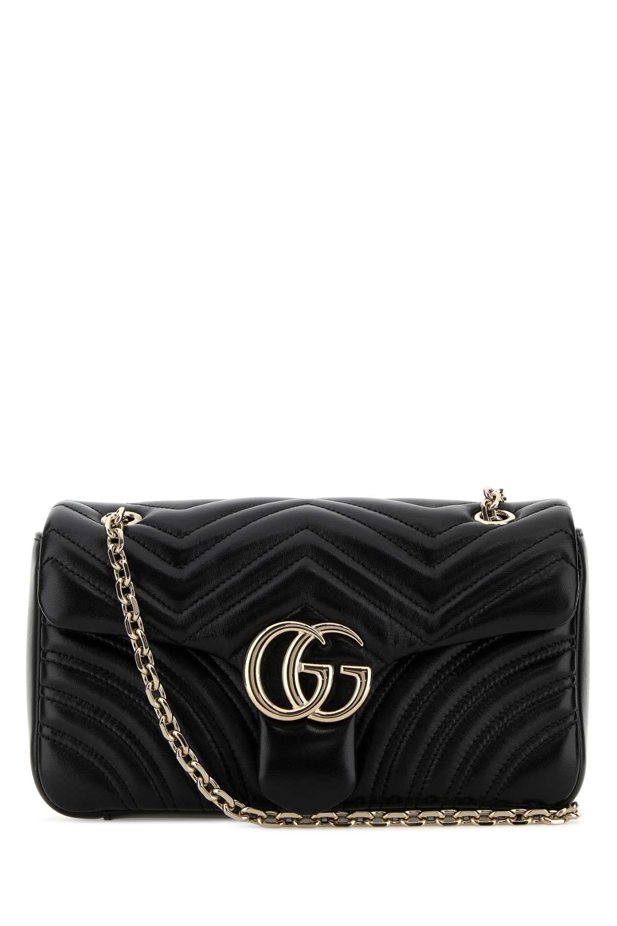 Gucci Women Black Nappa Leather Medium Gg Marmont Shoulder Bag GUCCI