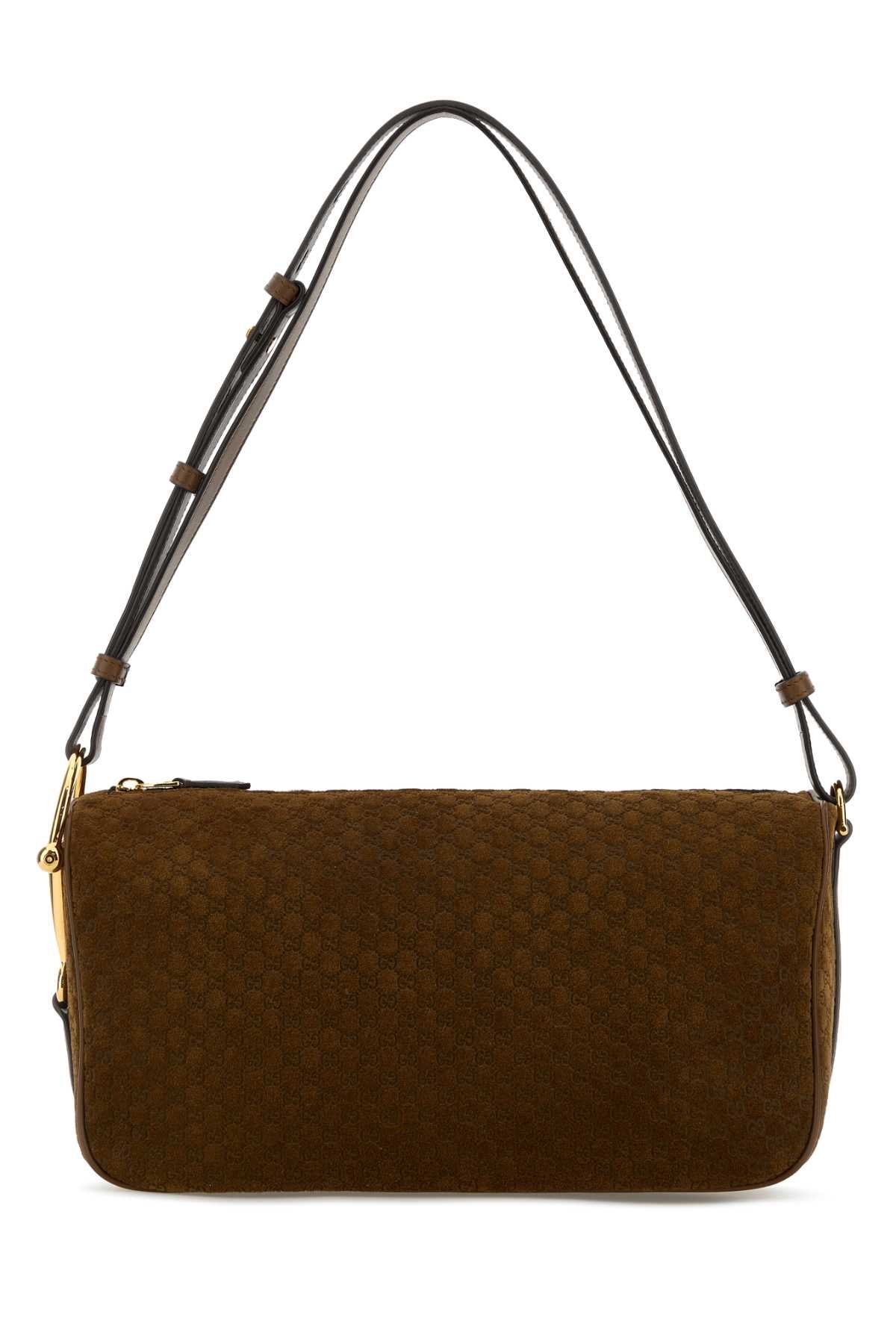 Gucci Women Caramel Suede Medium Gucci Half Horsebit Shoulder Bag GUCCI