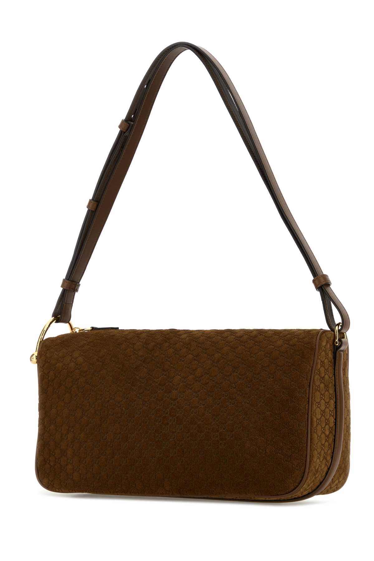 Gucci Women Caramel Suede Medium Gucci Half Horsebit Shoulder Bag GUCCI