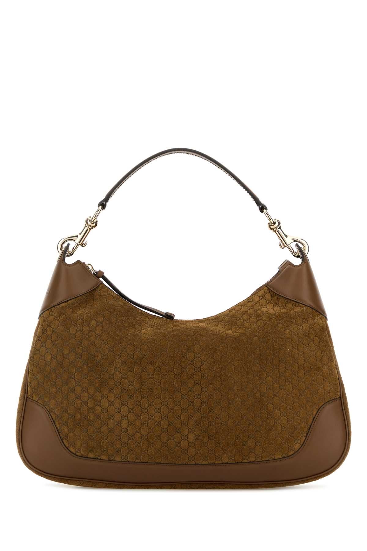 Gucci Women Brown Suede Medium Gucci B Shoulder Bag GUCCI
