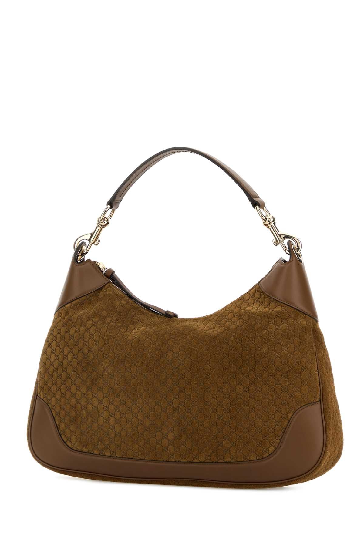 Gucci Women Brown Suede Medium Gucci B Shoulder Bag GUCCI