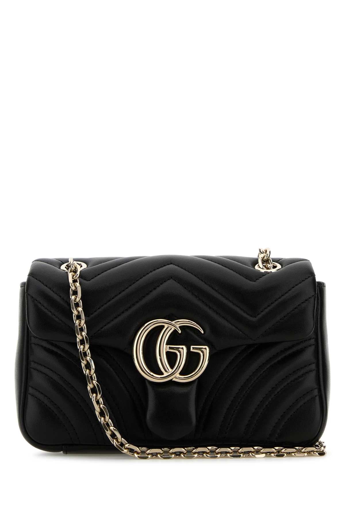 Gucci Women Black Nappa Leather Small Gg Marmont Shoulder Bag GUCCI