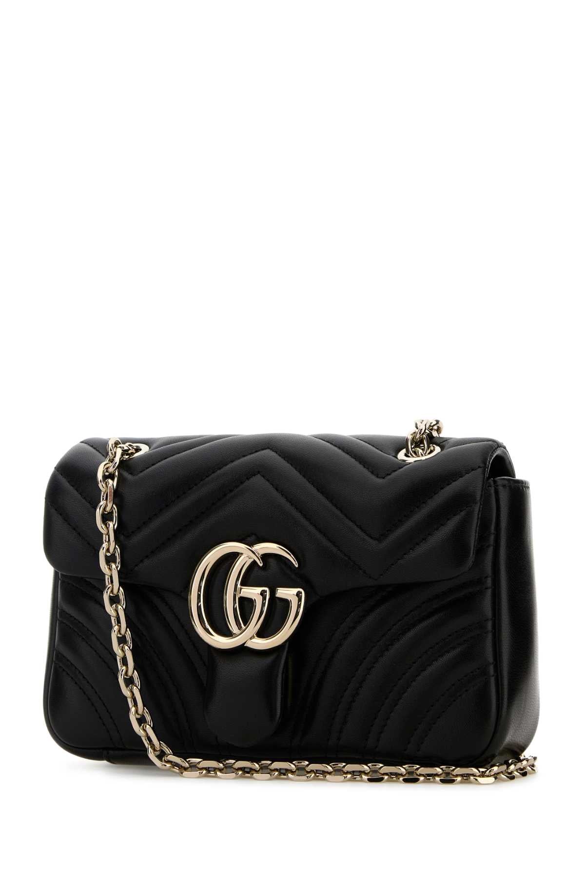 Gucci Women Black Nappa Leather Small Gg Marmont Shoulder Bag GUCCI