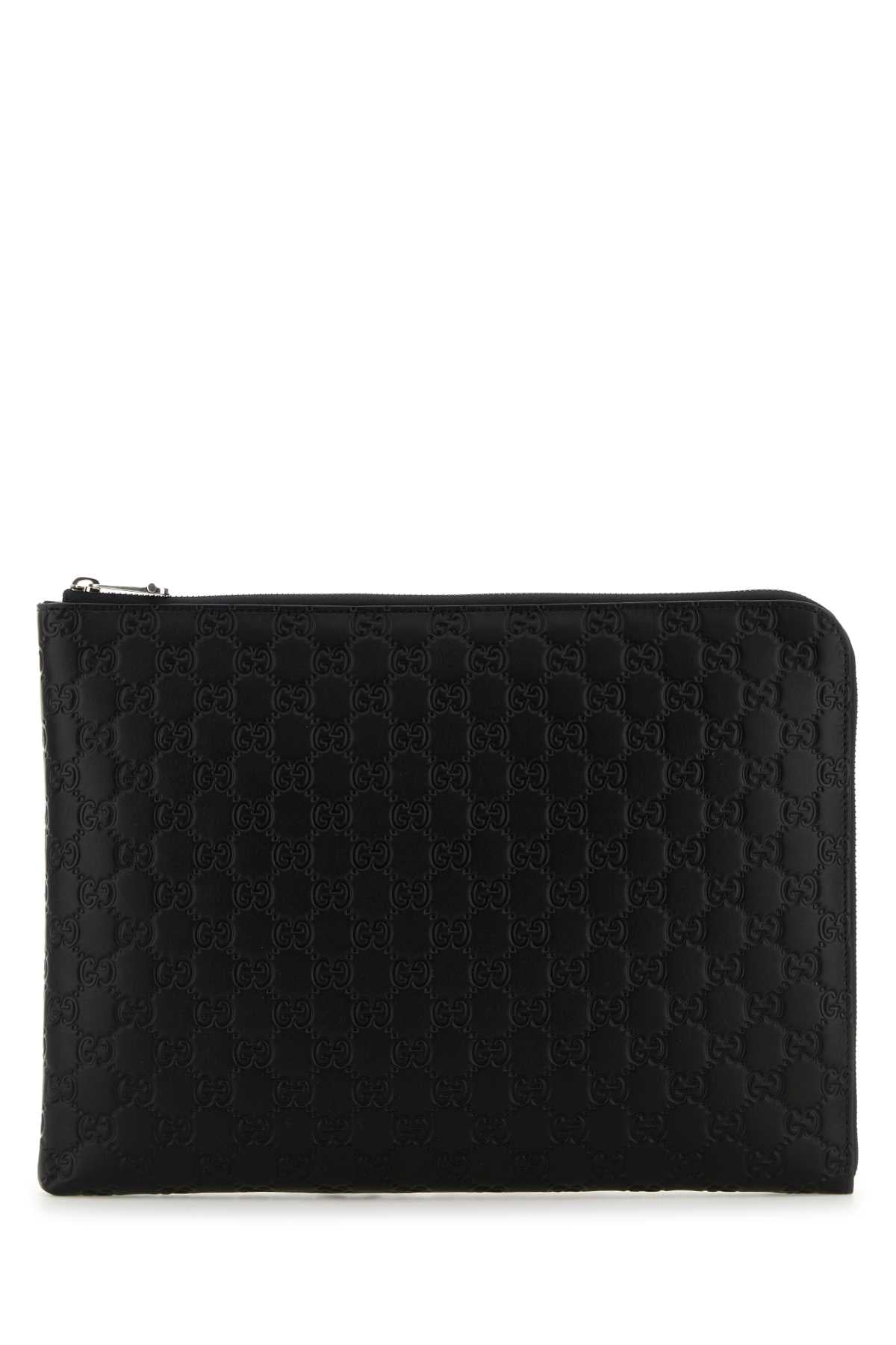 Gucci Men Black Leather Gg Emblem Clutch GUCCI