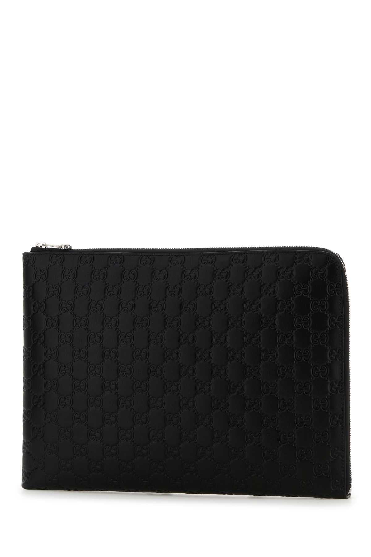 Gucci Men Black Leather Gg Emblem Clutch GUCCI
