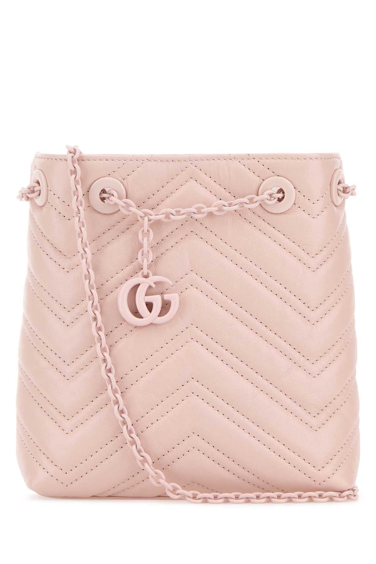 Gucci Women Pink Leather Micro Gg Marmont Bucket Bag GUCCI