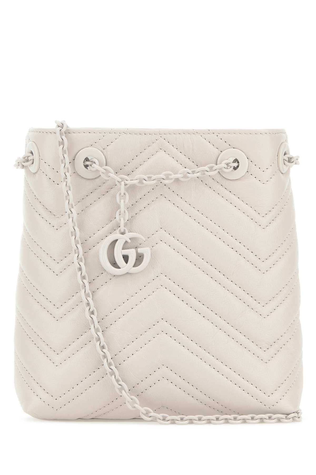 Gucci Women Ivory Leather Micro Gg Marmont Bucket Bag GUCCI