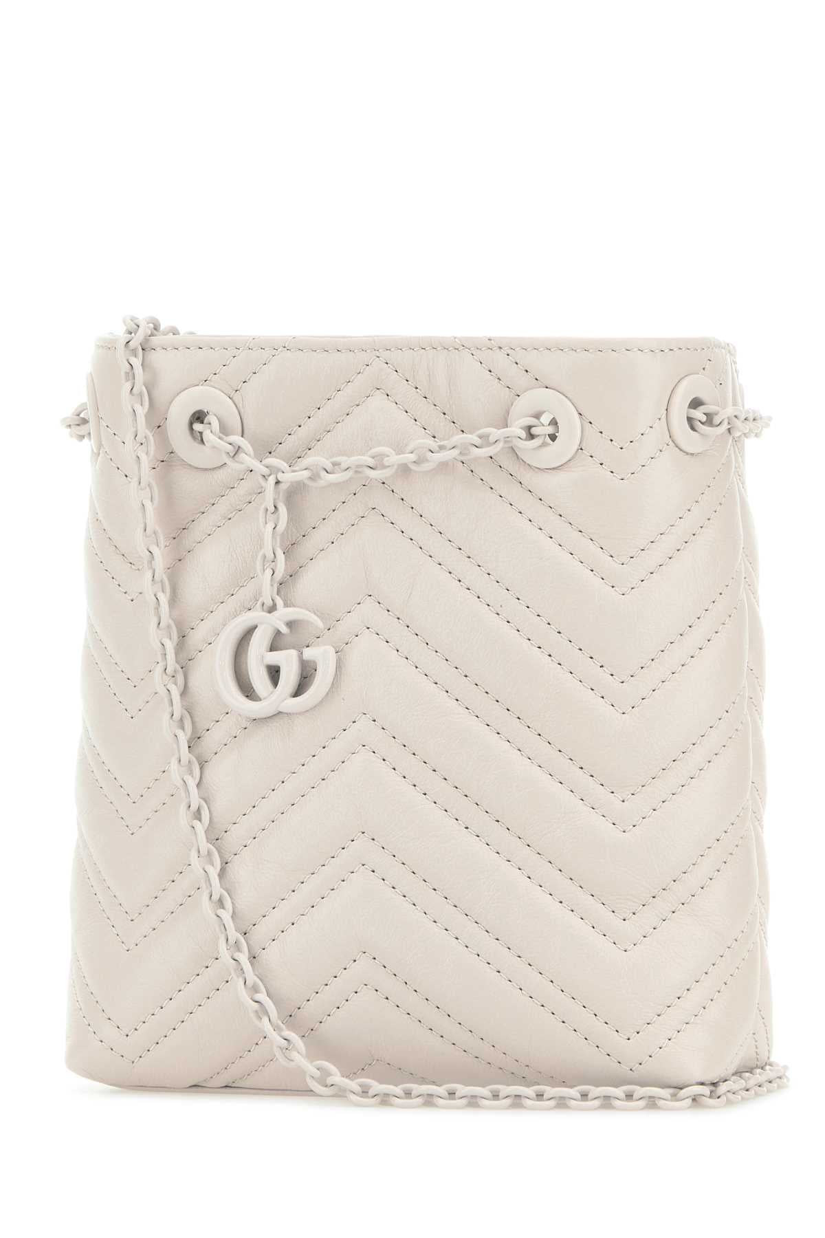 Gucci Women Ivory Leather Micro Gg Marmont Bucket Bag GUCCI