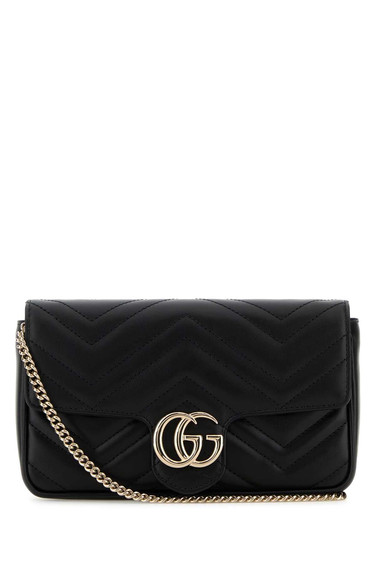 Gucci Women Black Leather Small Gg Marmont Shoulder Bag GUCCI