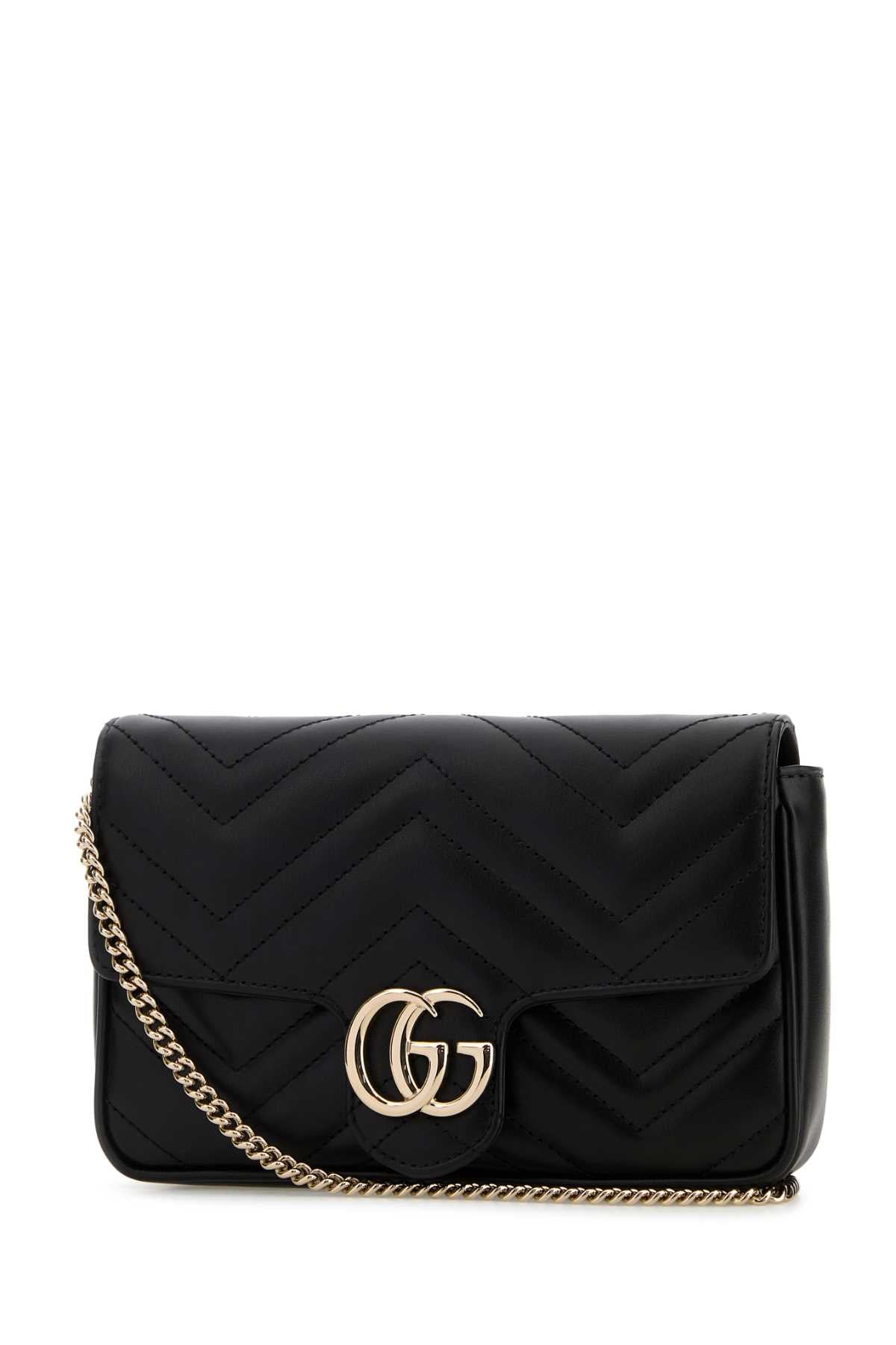 Gucci Women Black Leather Small Gg Marmont Shoulder Bag GUCCI