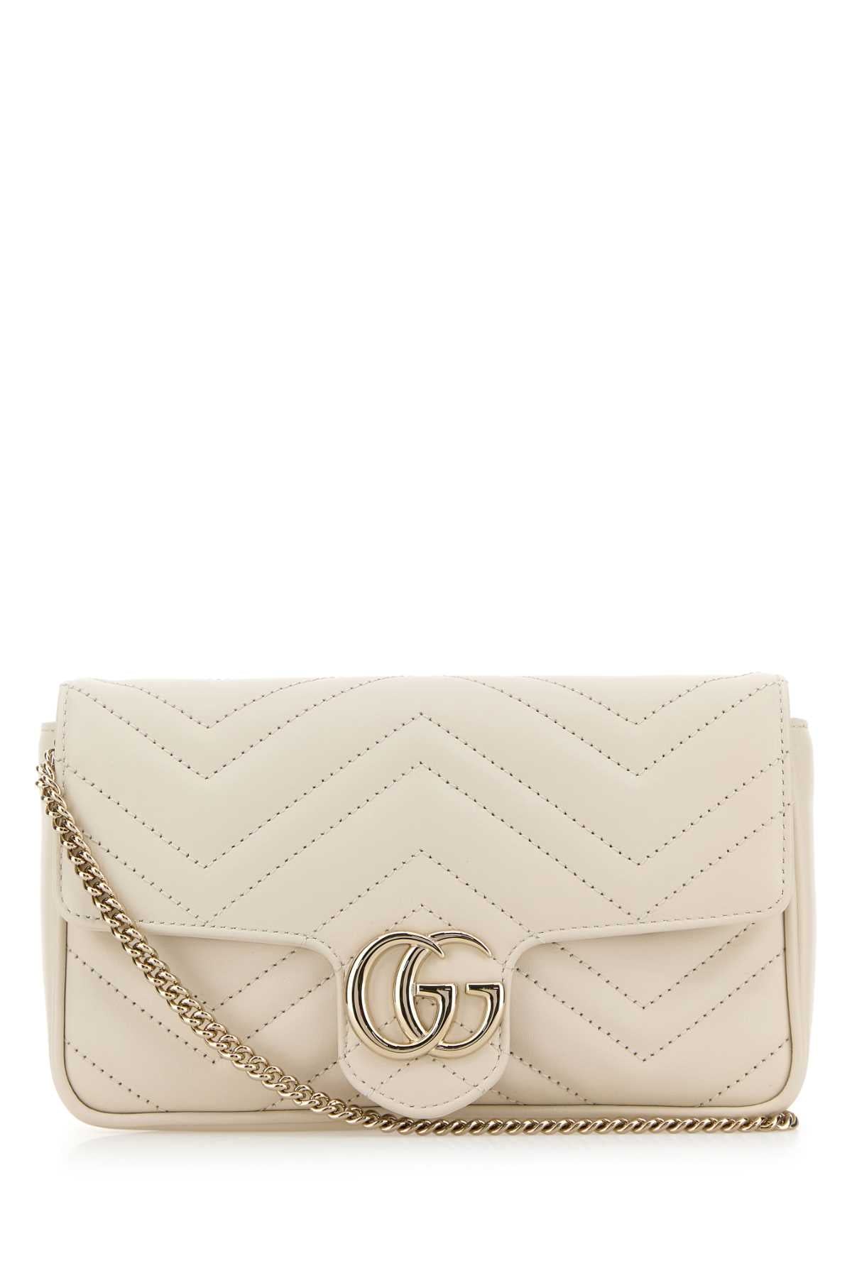 Gucci Women Ivory Leather Small Gg Marmont Shoulder Bag GUCCI