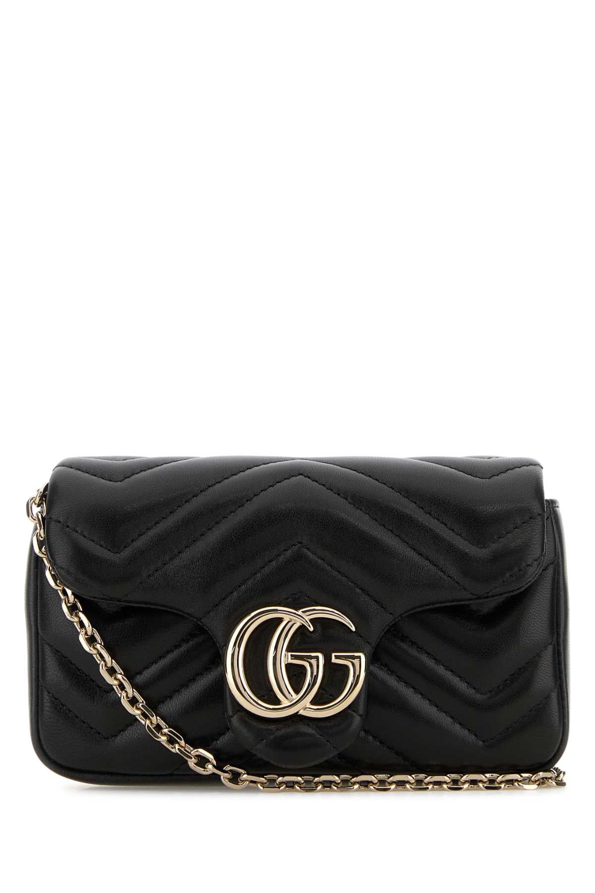 Gucci Women Black Leather Mini Gg Marmont Shoulder Bag GUCCI