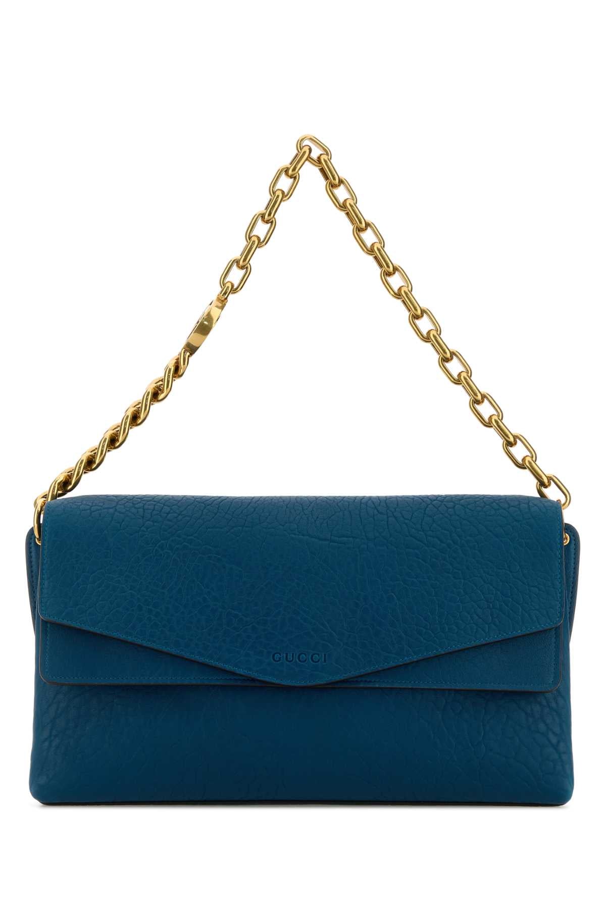 Gucci Women Teal Green Leather Large Shoulder Bag GUCCI