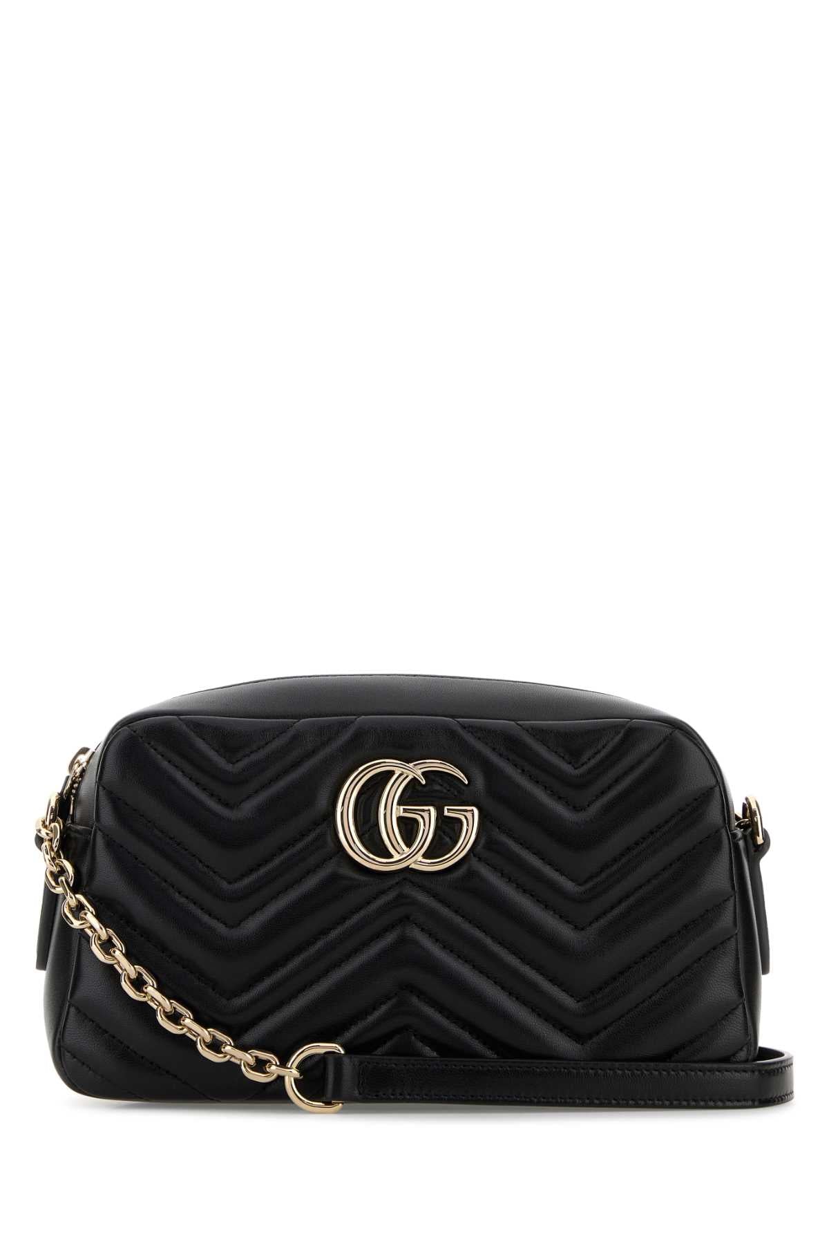 Gucci Women Black Nappa Leather Gg Marmont Crossbody Bag GUCCI
