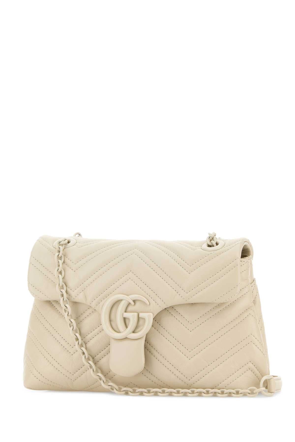 Gucci Women Ivory Nappa Leather Small Gg Marmont Shoulder Bag GUCCI