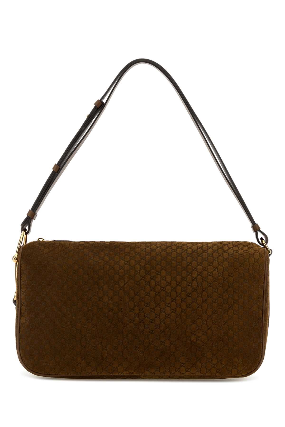 Gucci Women Caramel Suede Gucci Half Horsebit Shoulder Bag GUCCI