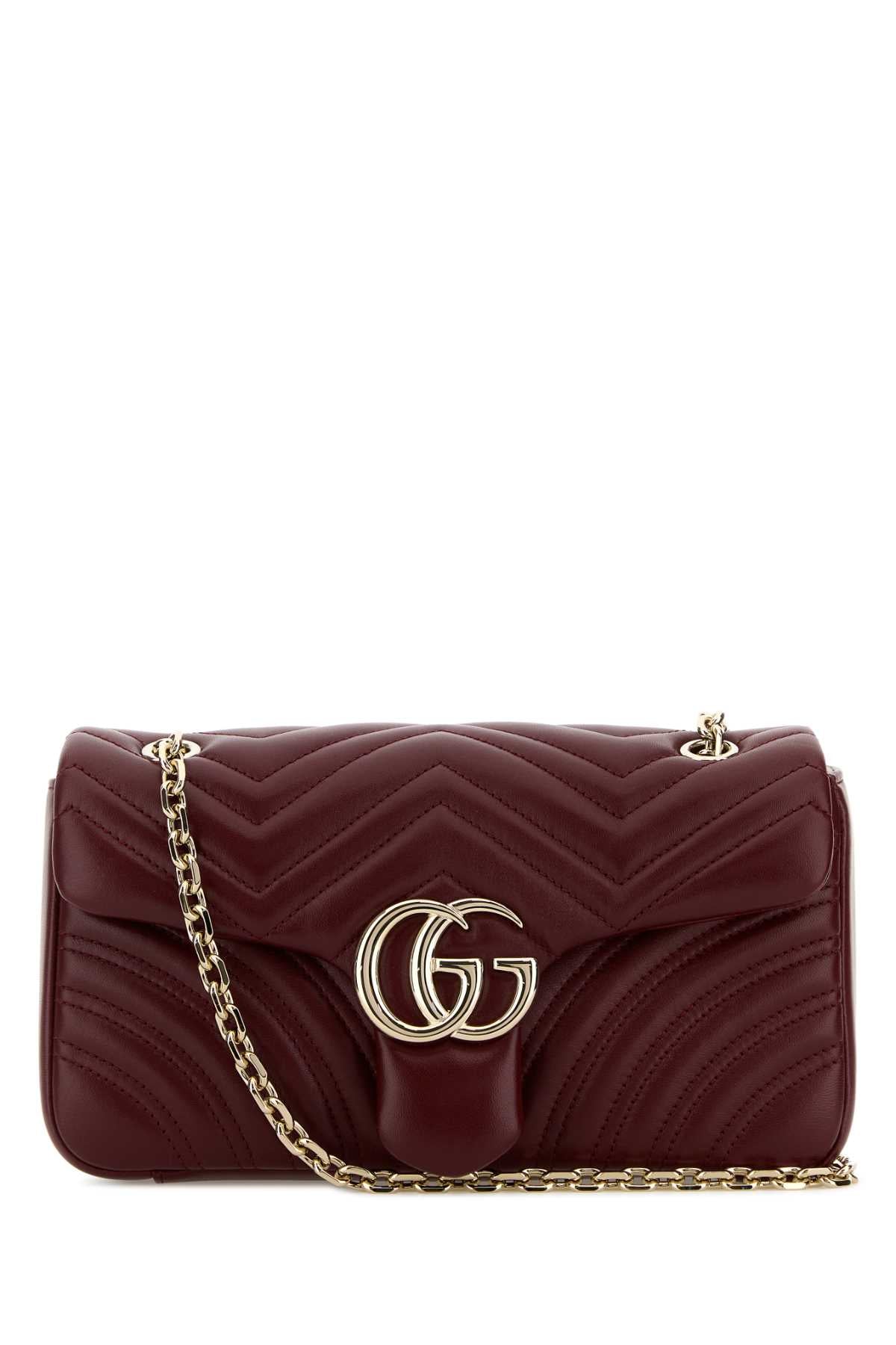 Gucci Women Burgundy Nappa Leather Medium Gg Marmont Shoulder Bag GUCCI