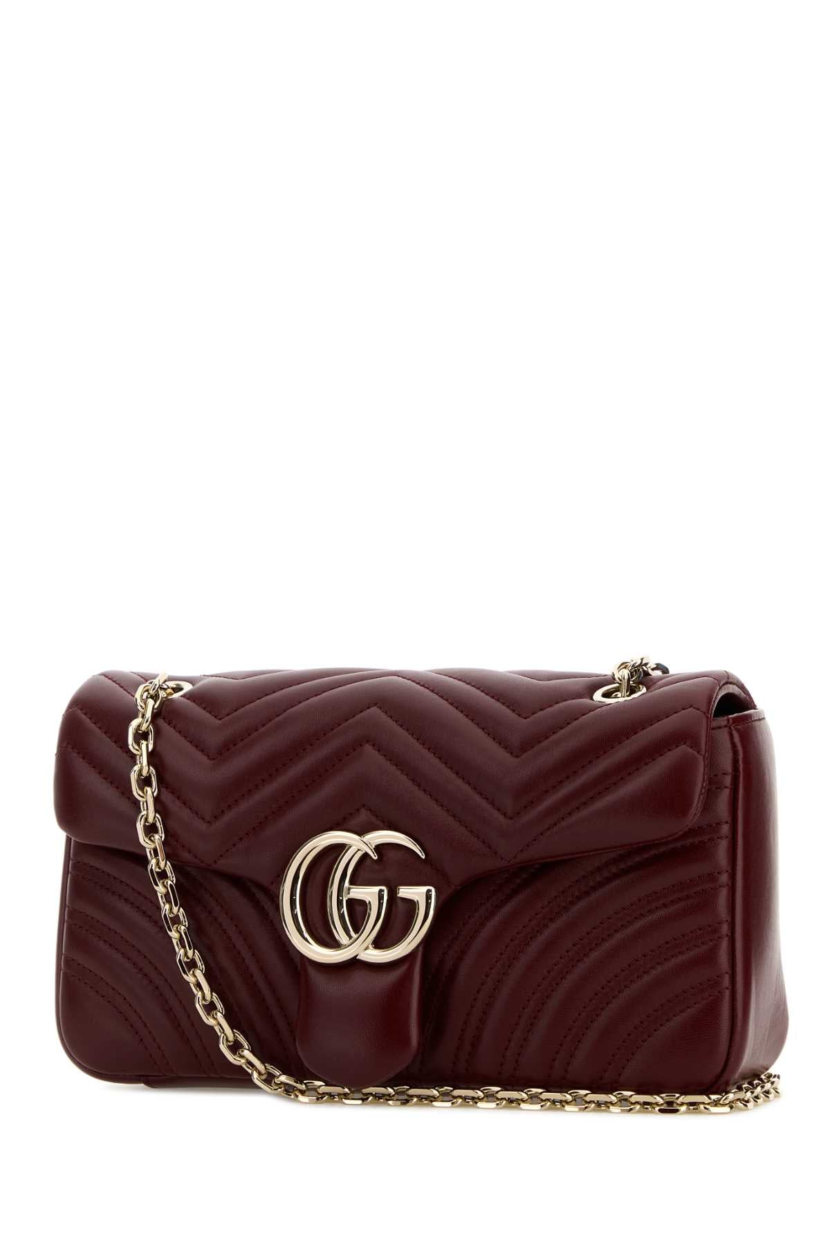 Gucci Women Burgundy Nappa Leather Medium Gg Marmont Shoulder Bag GUCCI