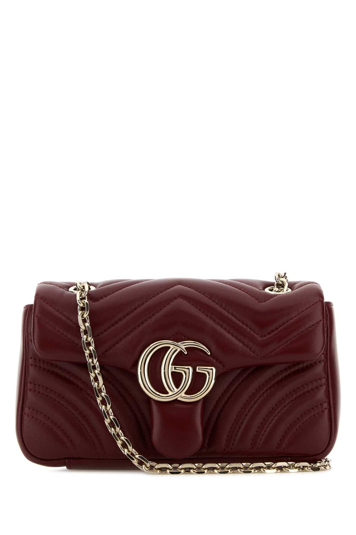 Gucci Women Burgundy Nappa Leather Small Gg Marmont Shoulder Bag GUCCI