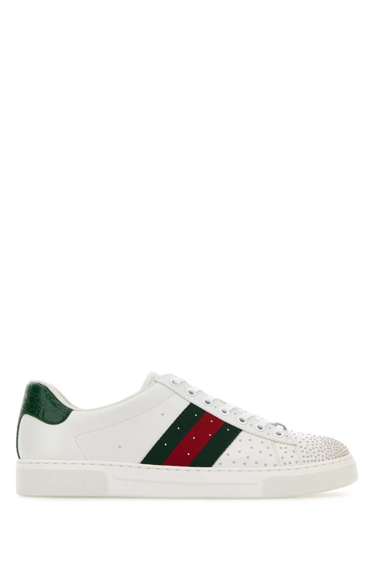 Gucci Men White Leather Gucci Ace Sneakers GUCCI