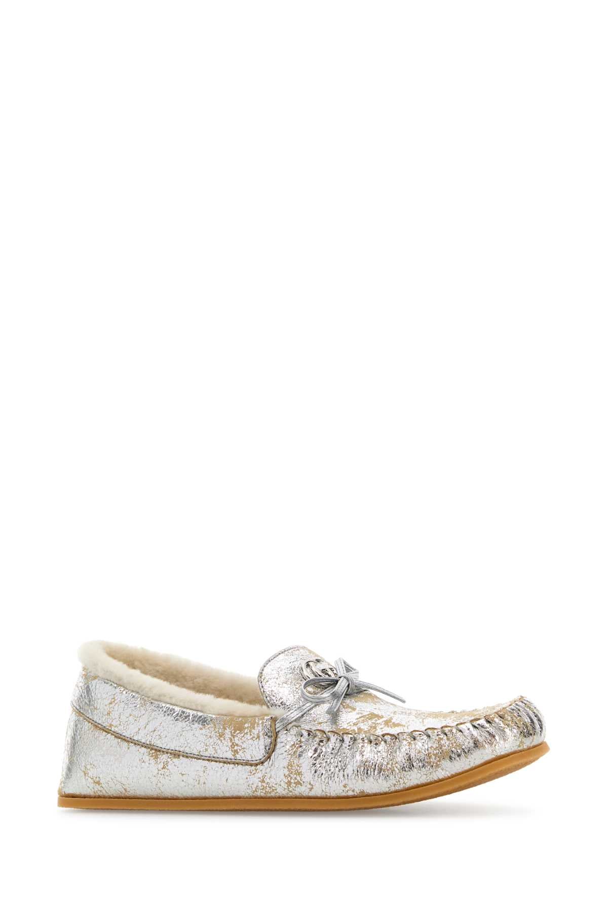 Gucci Women Silver Leather Loafers GUCCI