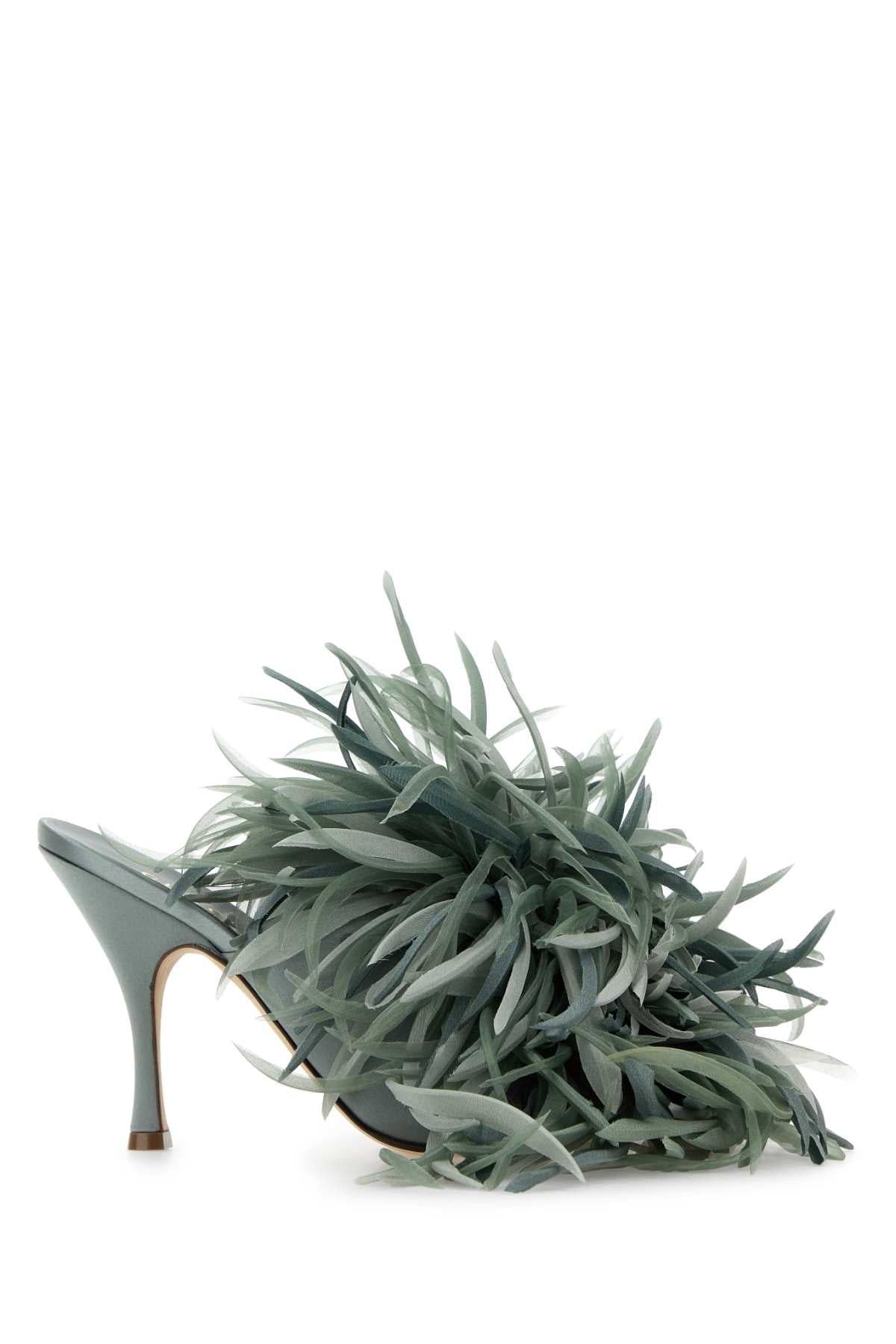 Gucci Women Sage Green Satin Mules GUCCI
