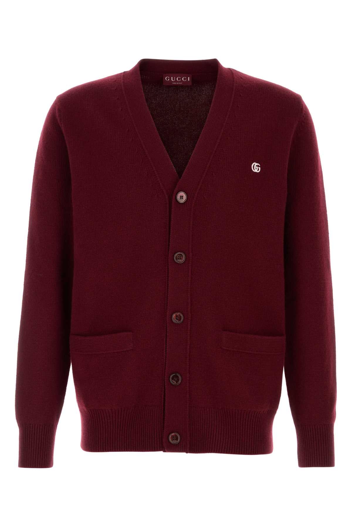 Gucci Men Burgundy Wool Blend Cardigan