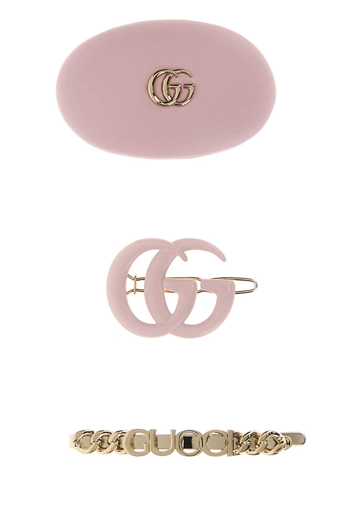 Gucci Women Two-Tone Leather And Metal Hair Clips Set GUCCI