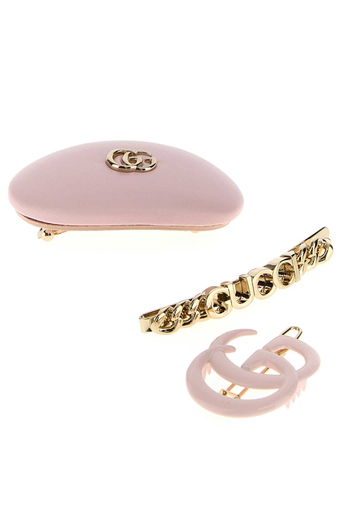 Gucci Women Two-Tone Leather And Metal Hair Clips Set GUCCI