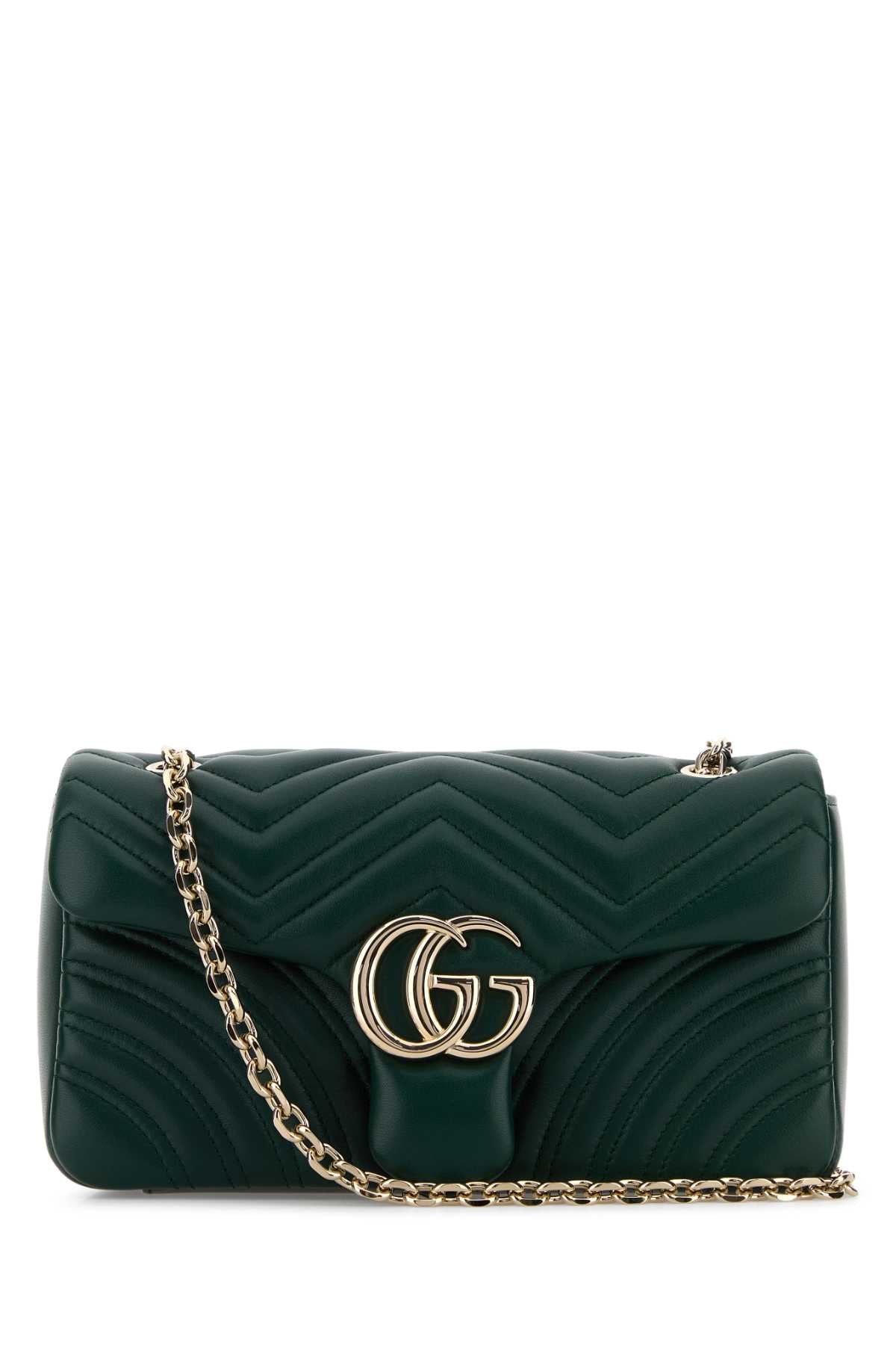 Gucci Women Dark Green Nappa Leather Medium Gg Marmont Shoulder Bag GUCCI