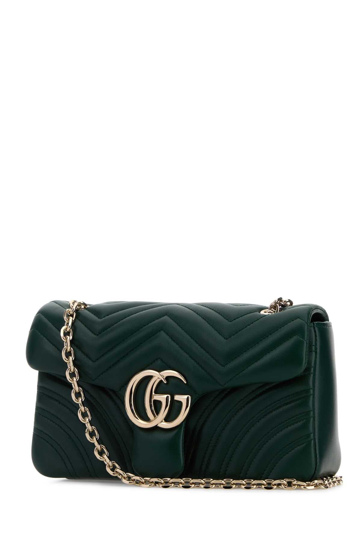 Gucci Women Dark Green Nappa Leather Medium Gg Marmont Shoulder Bag GUCCI