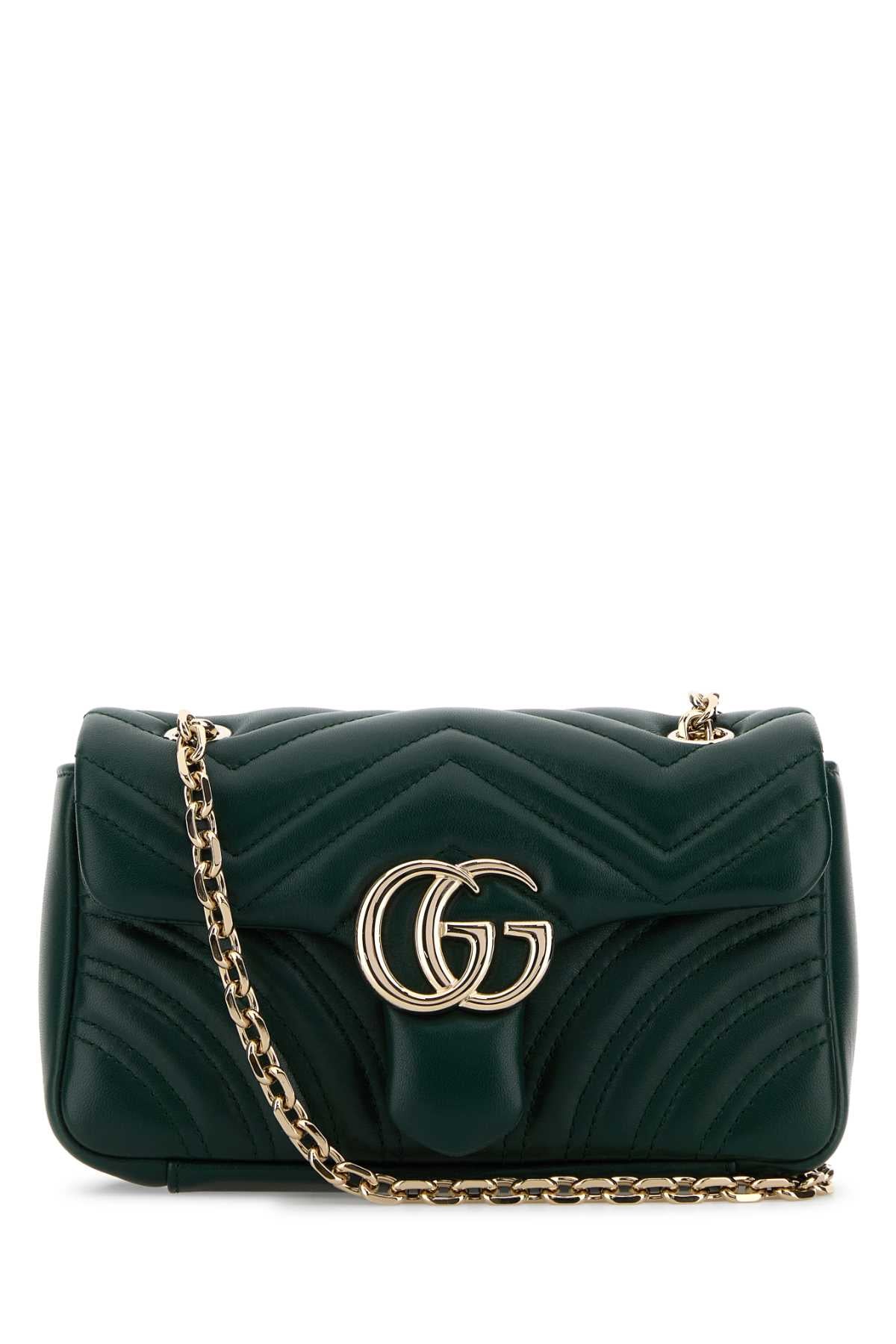 Gucci Women Dark Green Nappa Leather Small Gg Marmont Shoulder Bag GUCCI