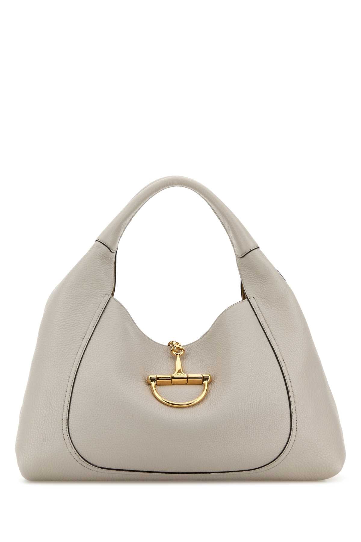 Gucci Women Light Grey Leather Large Gucci Softbit Shoulder Bag GUCCI