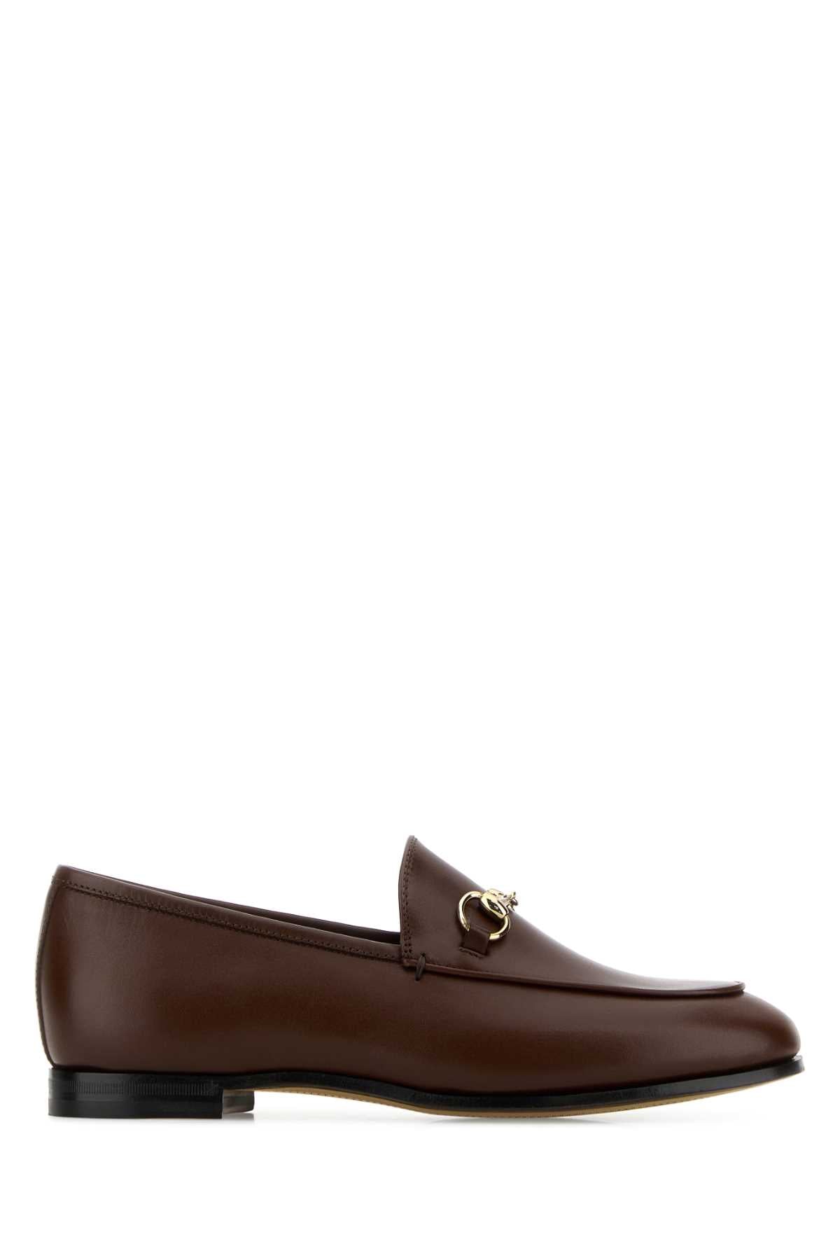 Gucci Women Chocolate Leather Gucci Jordaan Loafers GUCCI