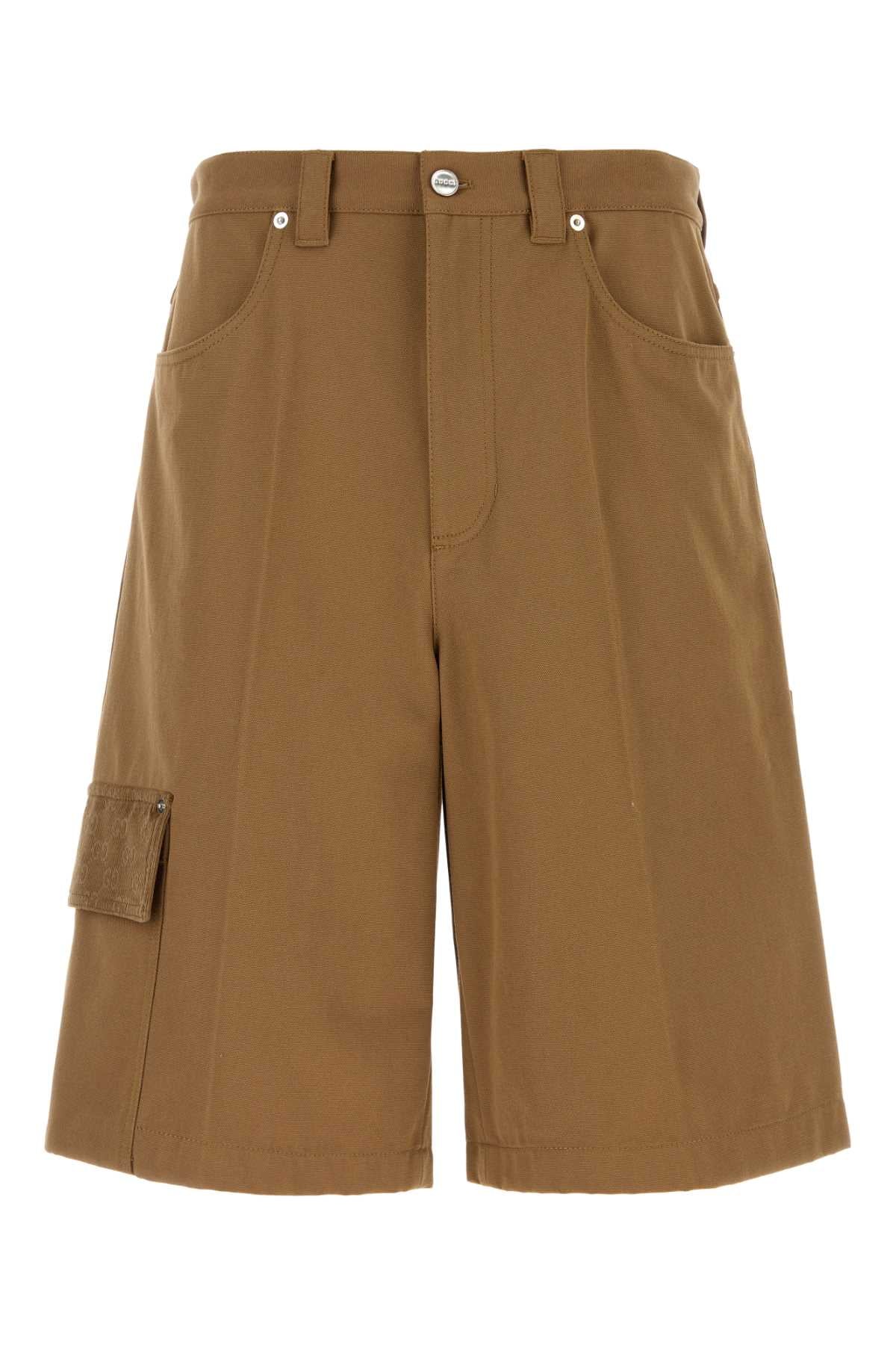 Gucci Men Caramel Cotton Bermuda Shorts GUCCI