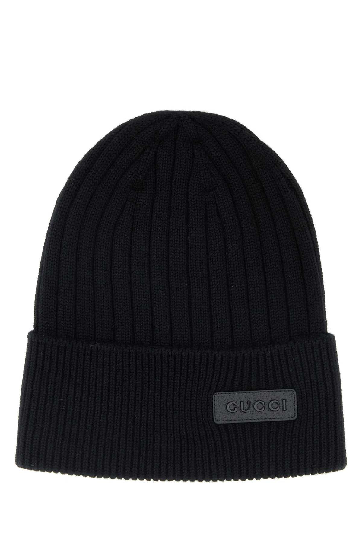 Gucci Men Black Wool Beanie Hat GUCCI