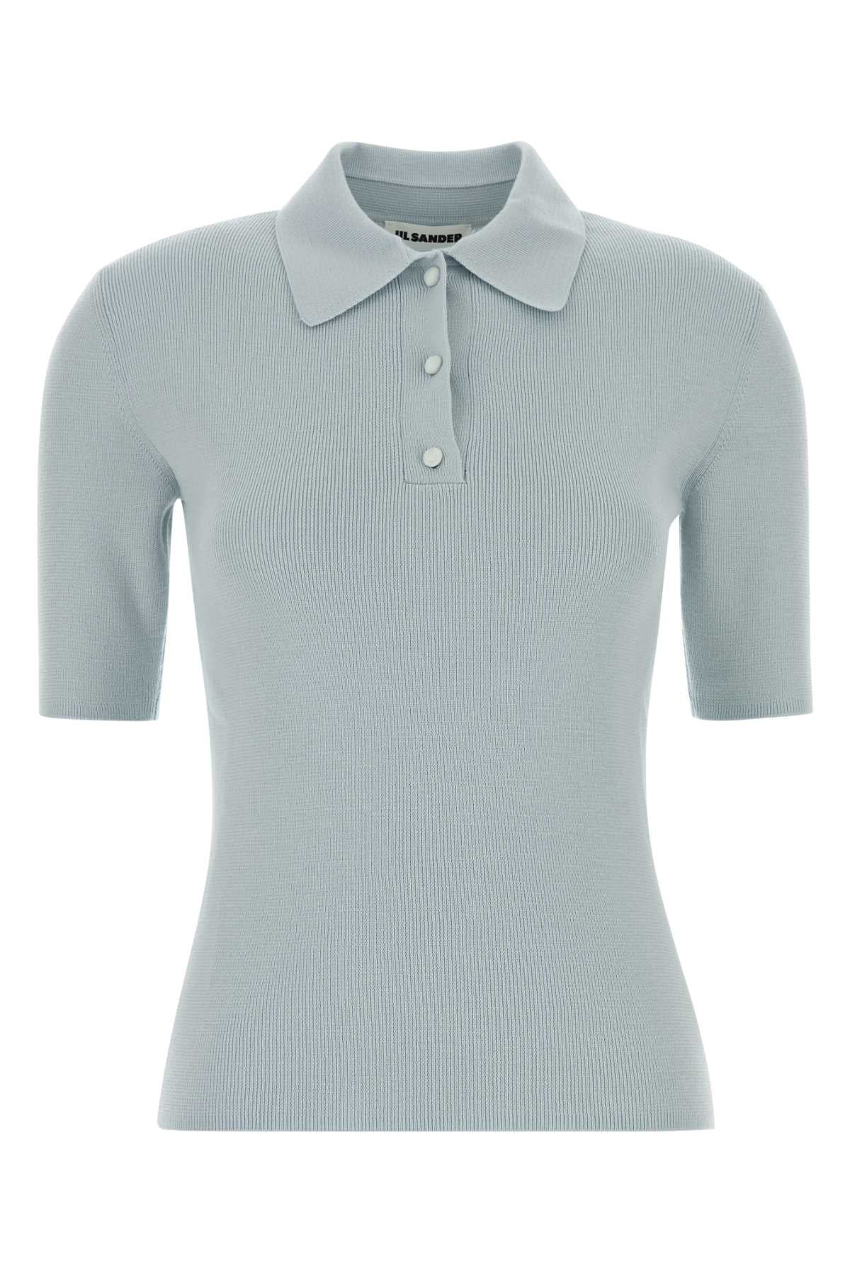 Jil Sander Women Pastel Light-Blue Wool Polo Shirt JIL SANDER