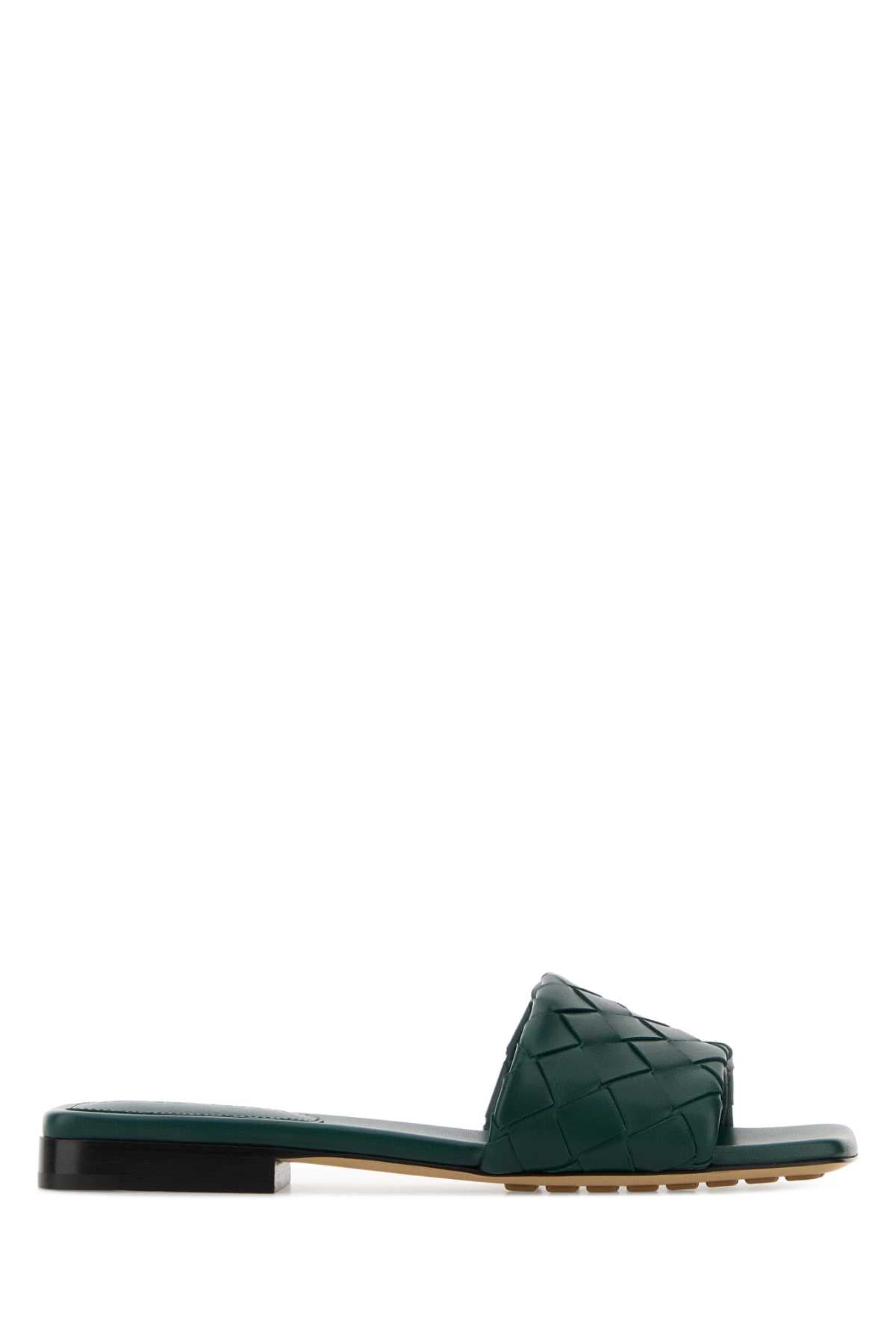 Bottega Veneta Women Bottle Green Leather Parco Slippers BOTTEGA VENETA